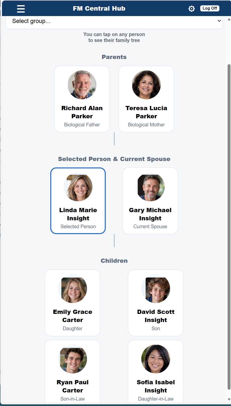 FM Central Family Tree screen