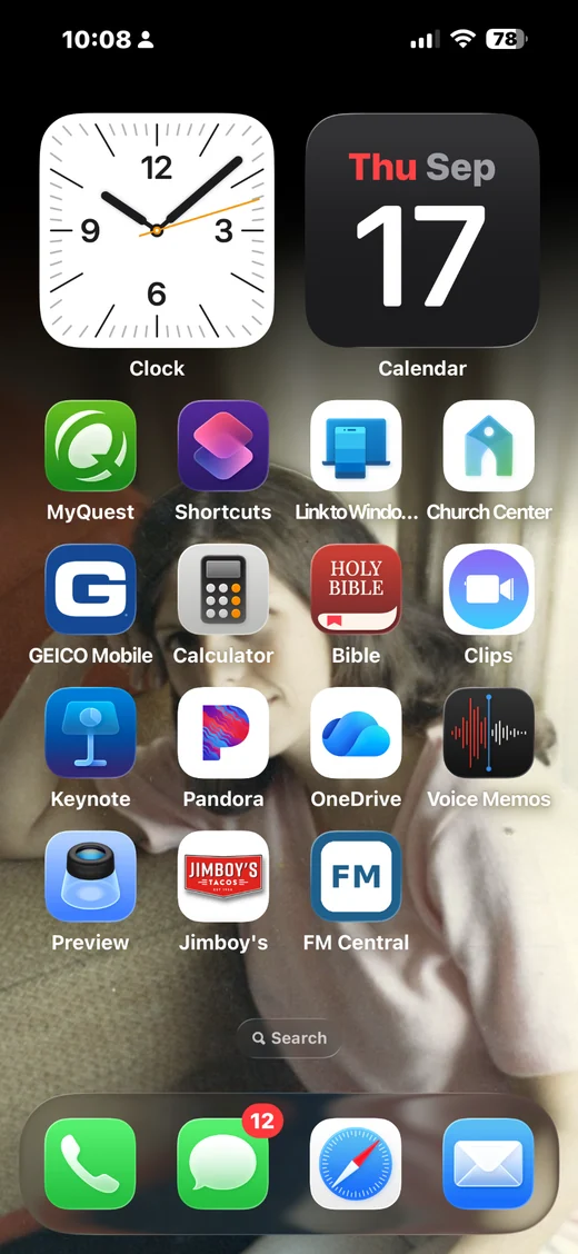iPhone Home Screen showing the FM Central app icon